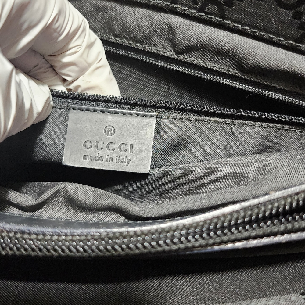GUCCI Authentic Black GG Cloth Tote With Bamboo Handles Approx 13×10 1/2 - Picture 4 of 6